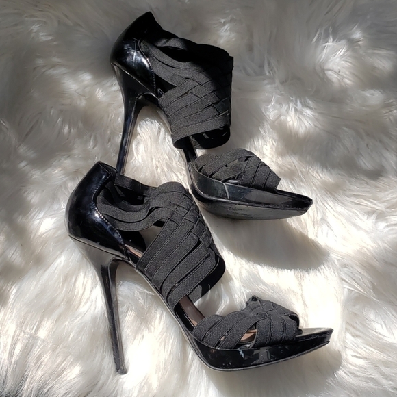 Zara Stiletto Black Elastic Straps Leather Heels 3 - Picture 7 of 16